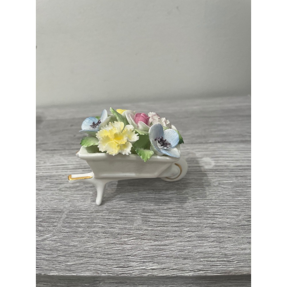 Royal Doulton Bone China Floral Wheelbarrow‎ Figurine Made in England Miniature